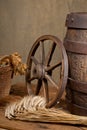 Retro still life with barrel and barley Royalty Free Stock Photo