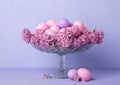 Retro still life with Easter eggs and flowers of Lilac