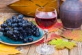 Retro still life with red wine, book, watch and grape