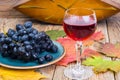 Retro still life with red wine, book, watch and grape