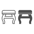 Retro stool line and solid icon, Furniture concept, retro pouf with legs sign on white background, Wooden chair stool