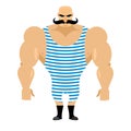 Retro strongman sportsman. Ancient bodybuilder with mustache. At