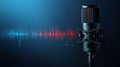 Retro Studio Podcast microphone with radio waves on dark background with copy space AI generated