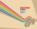 Retro style abstract background with curve lines in all colors of rainbow. Royalty Free Stock Photo