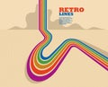 Retro style abstract background with curve lines in all colors of rainbow. Royalty Free Stock Photo