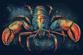 Beautiful animal retro style art Lobster