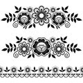 Lace single patterns collection, ornamental pattern with roses, flowers and swirls, detailed lace motif in black and white Royalty Free Stock Photo