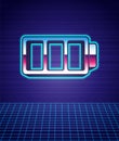 Retro style Battery charge level indicator icon isolated futuristic landscape background. 80s fashion party. Vector Royalty Free Stock Photo