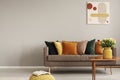 Beautiful living room interior with grey empty wall Royalty Free Stock Photo