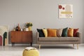 Retro style in beautiful living room interior with grey wall Royalty Free Stock Photo