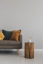 Beautiful living room interior with grey empty wall Royalty Free Stock Photo