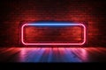 Retro style brick wall Glowing neon square frames a long billboard sign Royalty Free Stock Photo