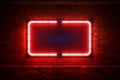 Retro style brick wall Glowing neon square frames a long billboard sign Royalty Free Stock Photo