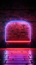 Retro style brick wall Glowing neon square frames a long billboard sign Royalty Free Stock Photo