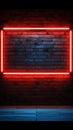 Retro style brick wall Glowing neon square frames a long billboard sign Royalty Free Stock Photo