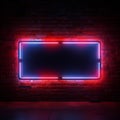 Retro style brick wall Glowing neon square frames a long billboard sign Royalty Free Stock Photo