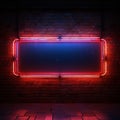 Retro style brick wall Glowing neon square frames a long billboard sign Royalty Free Stock Photo