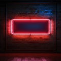 Retro style brick wall Glowing neon square frames a long billboard sign Royalty Free Stock Photo