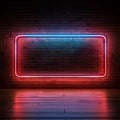 Retro style brick wall Glowing neon square frames a long billboard sign Royalty Free Stock Photo