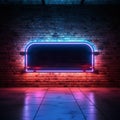 Retro style brick wall Glowing neon square frames a long billboard sign Royalty Free Stock Photo