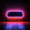 Retro style brick wall Glowing neon square frames a long billboard sign Royalty Free Stock Photo