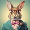 Retro-style Bunny Rabbit In Glasses And Suit: A Colorized Artwork