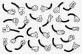 Retro style cartoon Hands. Groovy vintage 30s characters hands with various gestures