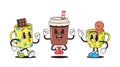 Retro-style Cartoon Mug Characters Feature Charming, Whimsical Chocolate, Coffee And Tea Cups, Vector Illustration