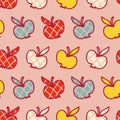 Retro style checkered apples seamless pattern. Autumn print for tee, paper, fabric, textile. Hand drawn vector illustration Royalty Free Stock Photo