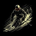 Retro-style Chiaroscuro Skier Illustration With Dark Humor