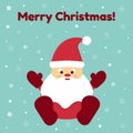 Retro style christmas card with cute santa and sack with gifts and text merry christmas Royalty Free Stock Photo