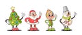 Retro-style Christmas Characters Evoke Nostalgia. Santa Claus With Twinkle Wink Eyes, Snowman In Classic Attire, Tree Royalty Free Stock Photo