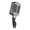 Retro style classic microphone vector illustration sketch doodle hand drawn with black lines isolated on white background. Royalty Free Stock Photo