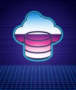 Retro style Cloud database icon isolated futuristic landscape background. Cloud computing concept. Digital service or Royalty Free Stock Photo
