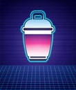 Retro style Cocktail shaker icon isolated futuristic landscape background. 80s fashion party. Vector Royalty Free Stock Photo