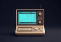 Retro-style computer with a beige body and small cathode ray tube screen displaying a graph. The Royalty Free Stock Photo