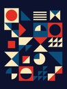 Vintage mid-century modern vector poster design in 18x24 format - 60`s and 70`s geometric pattern with triangles, circles and abst