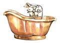 Retro style copper bathtub, with golden faucet and shower head Royalty Free Stock Photo