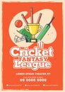 Retro style Cricket League template or flyer design.