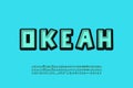 Retro style Cyrillic alphabet aquamarine color. Russian text: Ocean. Cartoon square shape font, uppercase and lowercase