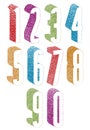 Retro style 3d tall condensed numbers set with hand drawn lines