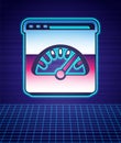 Retro style Digital speed meter icon isolated futuristic landscape background. Global network high speed connection data Royalty Free Stock Photo