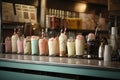 retro-style diner, with array of classic milkshakes and soft drinks on display Royalty Free Stock Photo