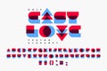 Retro style display font Only easy love. Colorful alphabet with old fashioned geometric design. Vintage typographic