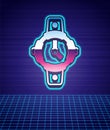 Retro style Diving watch icon isolated futuristic landscape background. Diving underwater equipment. 80s fashion party Royalty Free Stock Photo
