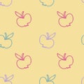 Retro style doodle apples seamless pattern. Autumn harvest print for tee, paper, fabric, textile. Hand drawn vector illustration Royalty Free Stock Photo