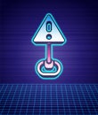 Retro style Exclamation mark in triangle icon isolated futuristic landscape background. Hazard warning sign, careful Royalty Free Stock Photo