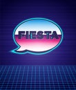 Retro style Fiesta icon isolated futuristic landscape background. 80s fashion party. Vector