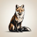 Red Fox Vector Illustration In Dark Bronze And Beige Style