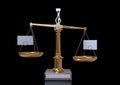 Vintage metallic golden balance scale on black background Royalty Free Stock Photo